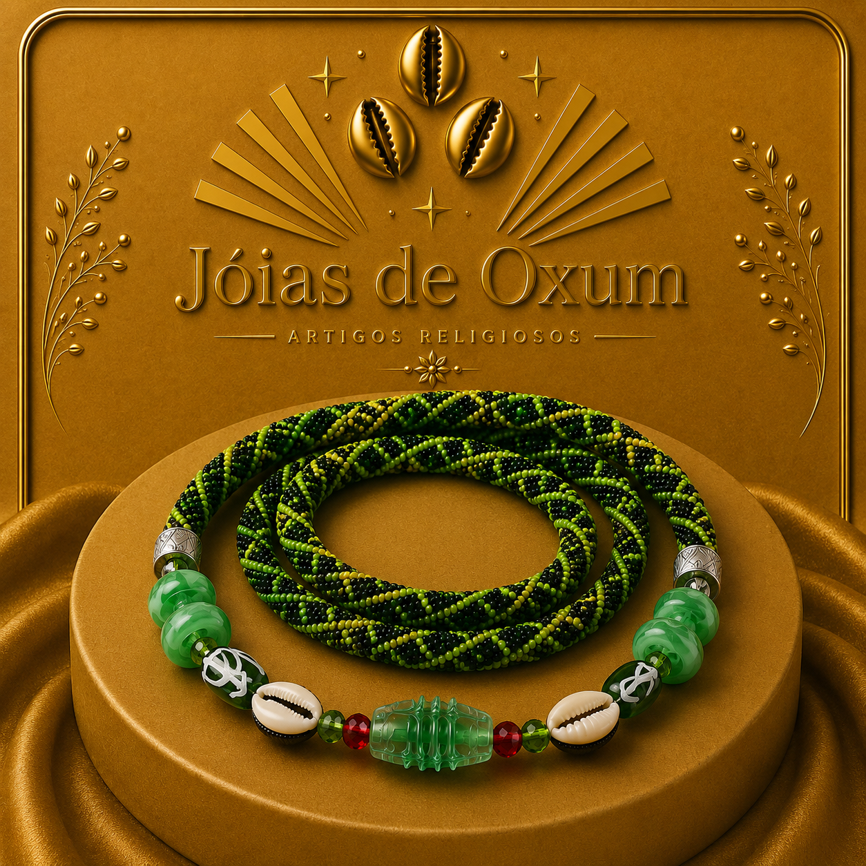 Guia de Oxóssi Artesanal – Verde e Preto com Búzios