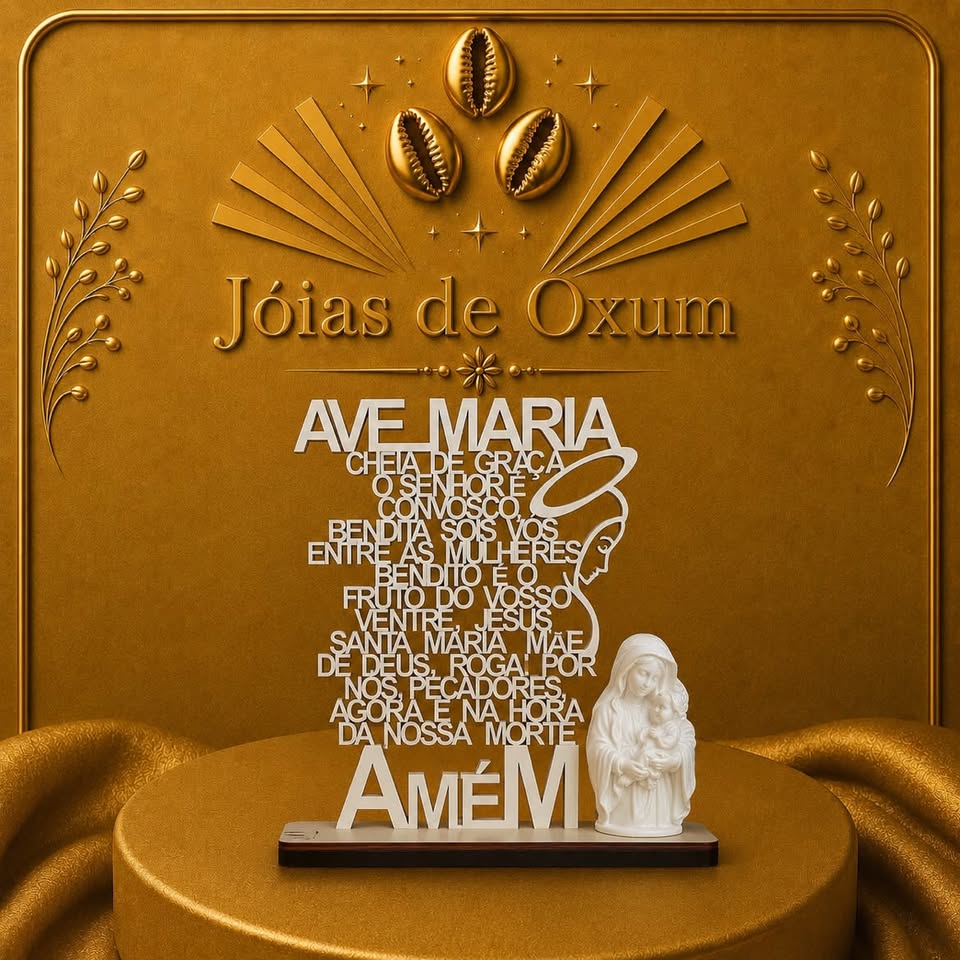 Quadro Decorativo Ave Maria com Nossa Senhora em Madeira