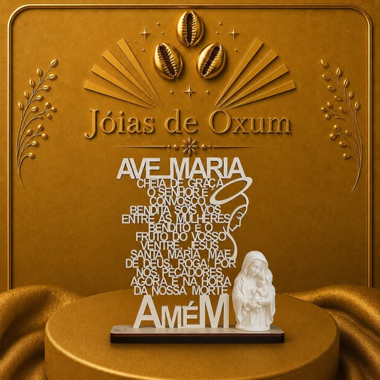 Quadro Decorativo Ave Maria com Nossa Senhora em Madeira