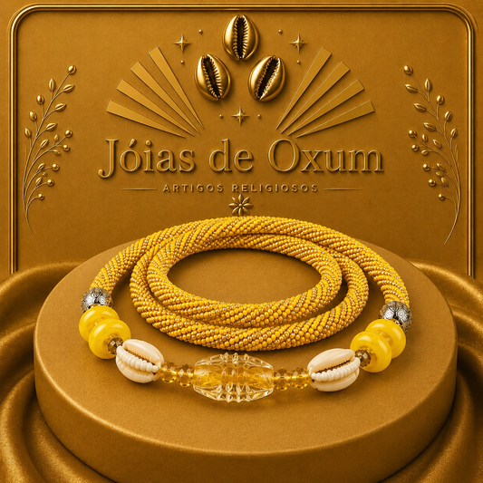 Guia de Oxum Artesanal – Miçangas Douradas com Búzios e Cristais